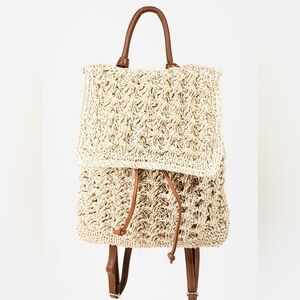 Fame Straw Braided Faux Leather Strap Backpack Bag